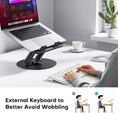 Підставка для ноутбука OMOTON, міцна металева основа, 360° обертання, складана ергономічна підставка для ноутбука – для 15-дюймових MacBook та ноутбуків – класичний чорний колір