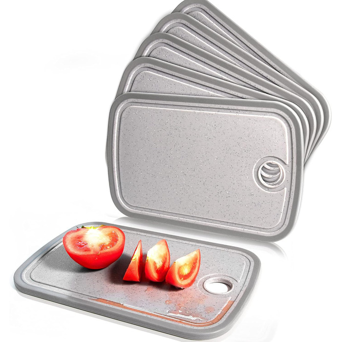 Набір дерев'яних обробних дощок 3 шт. з гранітною текстурою, антиковзкі наклейки, жолоб для соку, BPA-Free, з ручкою. Пластикові обробні дошки, антибактеріальні, кухонні аксесуари, гаджети, помічники (світло-сірий, 29 x 19 см)