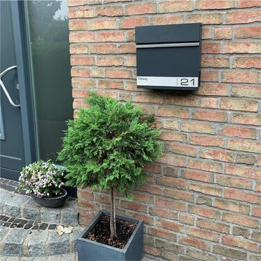 Поштова скринька Metzler Premium з газетницею Anthrazit (Антрацит) - персоналізована з табличкою для імені - високоякісна настінна поштова скринька з нержавіючої сталі V2A з порошковим покриттям RAL 7016, модель Stencil