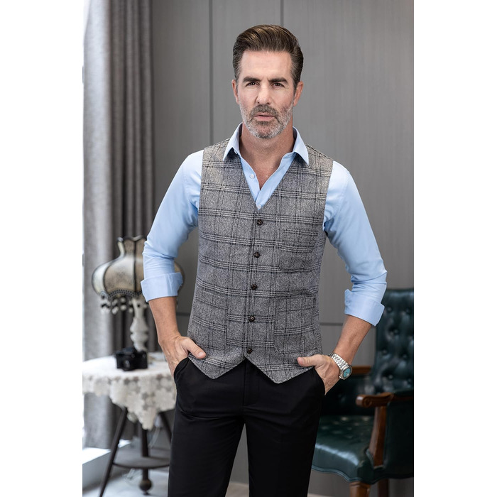 Оливковий костюм для чоловіків Wete, елегантний, в клітинку, приталений, з вовни, твід, для весілля (сірий, L)