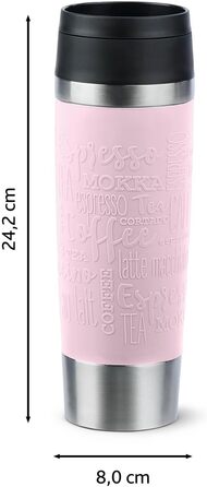 Термокружка Emsa N20220 Travel Mug Classic, 0.5 л, нержавіюча сталь, 6 год гаряча, 12 год холодна, щільна, для подорожей, з невеликим отвором для пиття, пастельно-рожевий колір