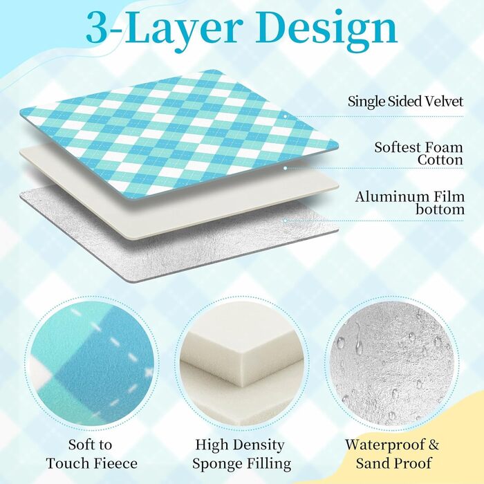 Плед для пікніка CIRULLI 200x200 см, водонепроникний, складаний килимок для пляжу та кемпінгу