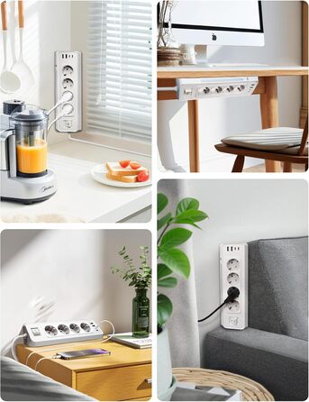 Кутова розетка для кухні Ecksteckdose, 4-портова з 2 USB та 2 Type-C, 3680W/16A з LED, захистом від перенапруги, економна для дому, офісу, кухні, настінний монтаж, кабель 2м білий, 4-портова