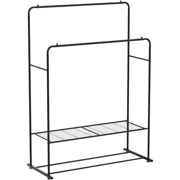 JURMERRY Freestanding Clothes Rack, Double Hanging Rod, High-Performance Metal with Shelf, Commercial Quality, Black