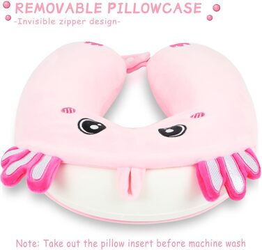 Дитяча подушка для подорожей з маскою для сну, м'яка подушка для шиї з Memory Foam, для дітей, хлопчиків та дівчаток, підлітків, аксесуари для подорожей, подушка для шиї (Аксолотл)