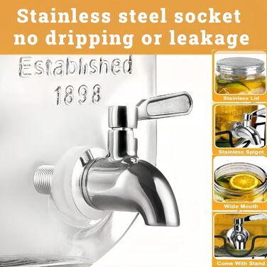 2 x 4L скляний диспенсер для напоїв зі стійкою, диспенсер для води, соку, домашніх напоїв, для вечірок, весіль, 4L, 2 шт.