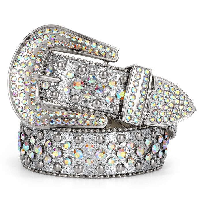 Жіночий ремінь LEACOOLKEY в стилі вестерн, з шипами та пряжкою, PU шкіра, сріблястий (L)