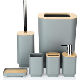 Набір аксесуарів для ванної кімнати JOTOM з бамбука (6 шт.) - сірий