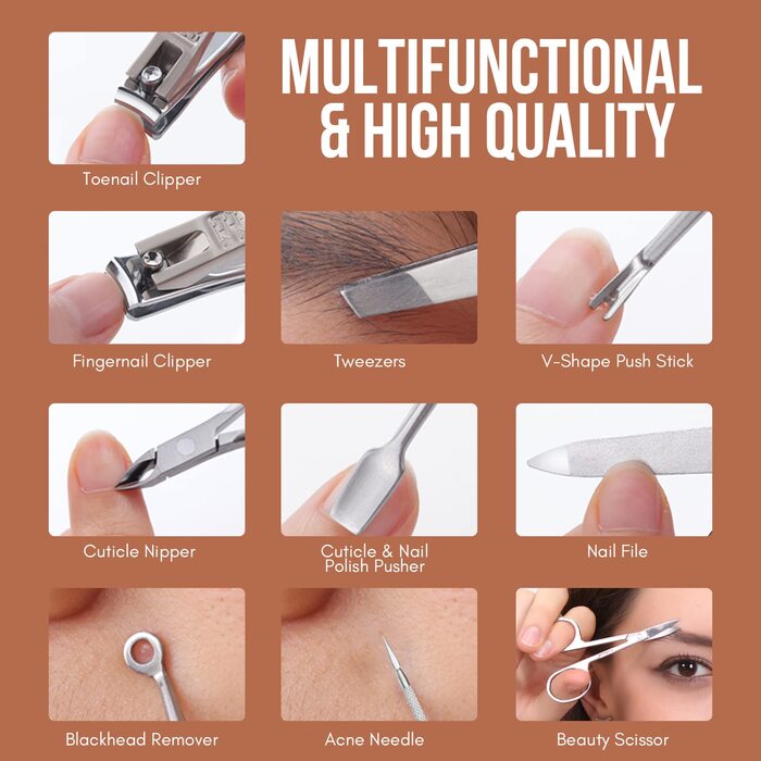 Набір для манікюру та педикюру FAMILIFE: 8 предметів з нержавіючої сталі, професійний, з кейсом, подарунок для чоловіків