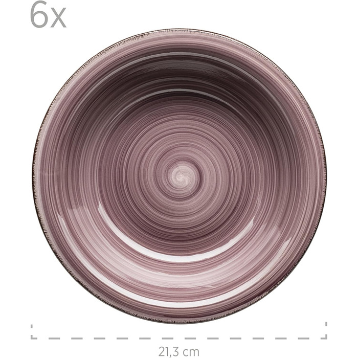 MÄSER 931951 Bel Tempo II, 12-piece tableware set for 6 people with a modern vintage look, hand-painted in the Berry purple hue, stoneware.