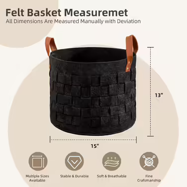 boldmonkey Storage Basket Korb Large Storage Basket Kindergarten Basket Laundry Basket Woven Black Basket Round Toy Basket 50x 33CM (Dark Grey, 2 Pack - 15