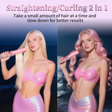 Бездротовий випрямляч для волосся 2-в-1 з акумулятором 5000mAh, міні-випрямляч для подорожей, випрямлення та завивання, портативний, швидкий нагрів 210°C/410°F, колір: коричневий (Mermaid)