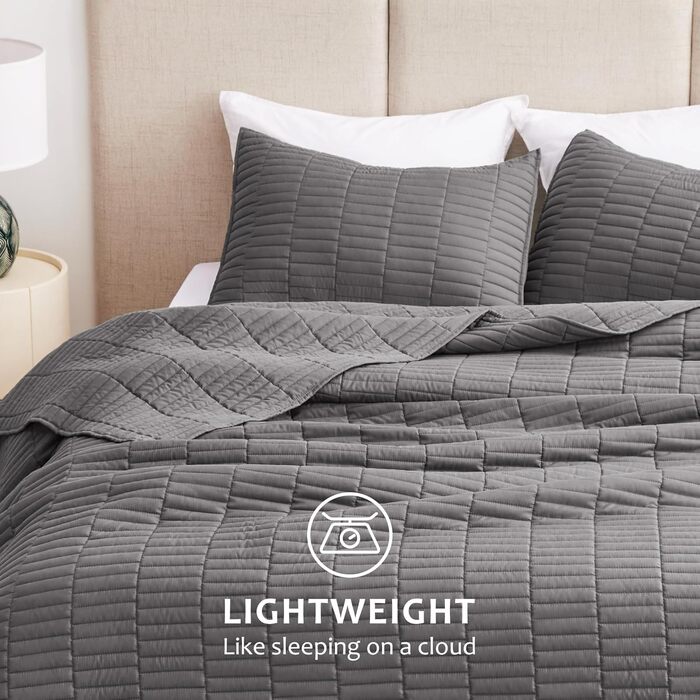 Комплект постільної білизни EXQ для двоспального ліжка (Queen Size), сірий, 3-частини, мікрофібра, легка та м'яка ковдра, сучасний стиль, підходить для всіх сезонів (1 ковдра, 2 наволочки)