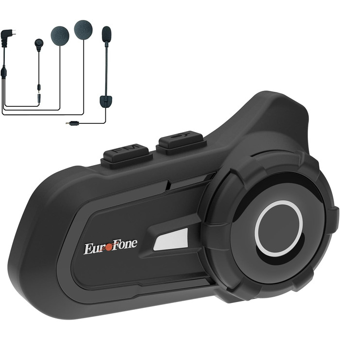 Мотоциклетна гарнітура EuroFone S2 з Bluetooth 5.1, інтерком для 2 водіїв, 2-в-1 мікрофон (м'який і жорсткий), водонепроникна, із захистом від сонця і пилу, чорна