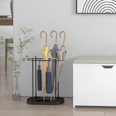 uyoyous Umbrella Stand Metal Umbrella Stand Rain Umbrella Holder 53 x 36 x 18.5 cm Freestanding Umbrella Holder with Rain Tray, Corner Umbrella Stand Black