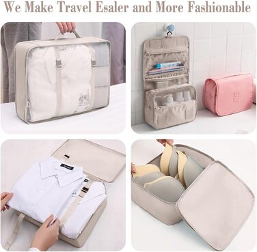 Органайзер для валізи - набір 8 штук: packing cubes для подорожей, система організації валізи, бежевий колір