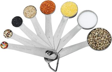 Measuring Cup and Spoon Set - 18 Piece, 18/8 (304) Stainless Steel, Robust Material - 7 Measuring Cups, 8 Measuring Spoons, 1 Leveler, 2 Rings