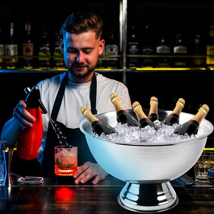 Stainless steel ice bucket design, 40 cm diameter, champagne bowl for up to 6 bottles – bottle cooler for the exquisite enjoyment of champagne, sparkling wine, wine, spirits, and beer (40, silver polished)