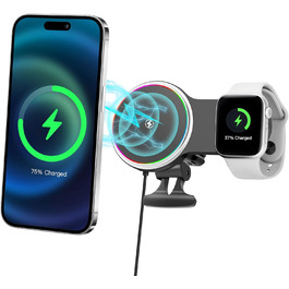 Автомобільний зарядний пристрій MagSafe 15W 2-в-1: зарядка та тримач для iPhone 16/15/14/13/12 Pro Max