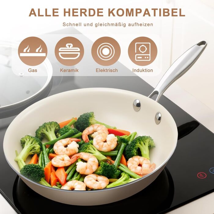 Пательня керамічна 24 см з антипригарним покриттям, індукція, духовка, посудомийка, без PFAS, PFOA, PTFE, алюміній з ручкою з нержавіючої сталі