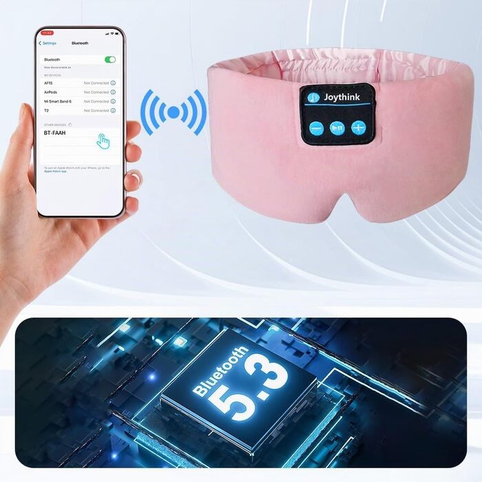 Маска для сну Joythink з Bluetooth 5.3 навушниками, шовкова, для зручного сну на боці, 16 год. роботи, рожева