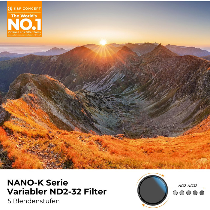 Фільтр ND K&F Concept Nano-K Serie 67mm, змінний (ND2-32, 1-5 ступенів затемнення)