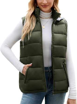 Степова жилетка Vancavoo з капюшоном: тепла, зручна, для осені та зими (армійний зелений, розмір L)