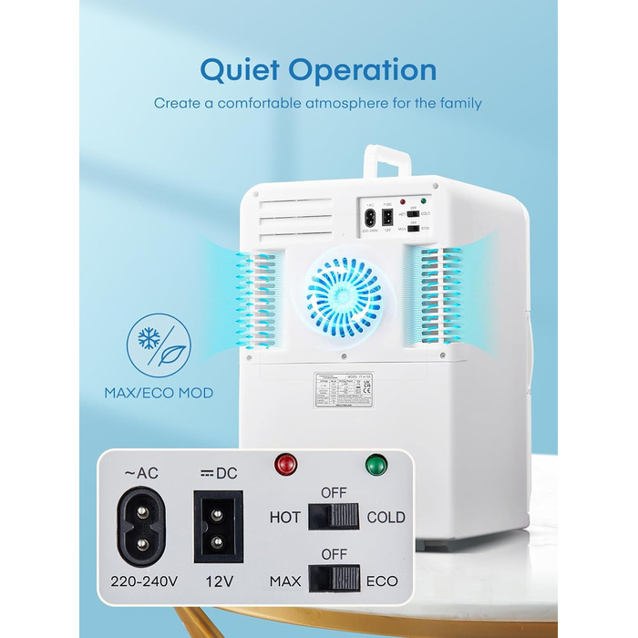 NORTHCLAN Міні холодильник 2в1 15 літрів (21 банка), портативний з охолодженням та нагріванням, 12V/220V для авто, офісу та гуртожитку, чорний, Max & Eco-режим