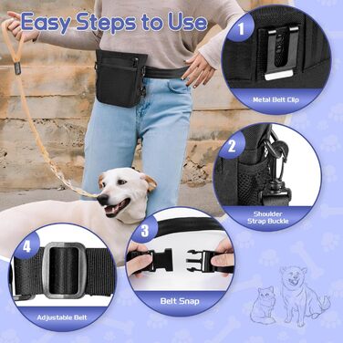 Набір для собак: сумка для ласощів, клікер, диспенсер для відходів, поясна сумка для корму. Чорний & зелений інтер'єр