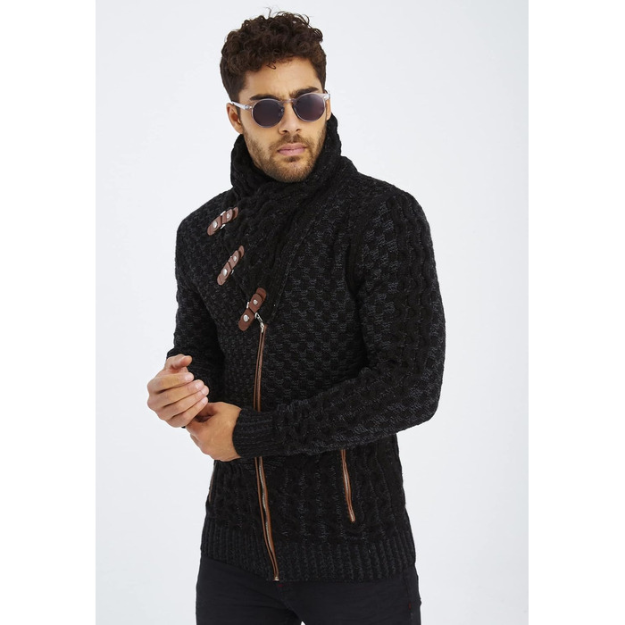 Чоловічий кардиган Eif Neson з в'язаного полотна на блискавці, Regular Fit, антрацитовий колір, для повсякденного та ділового стилю (3XL)