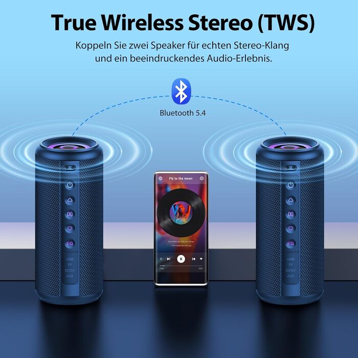 Bluetooth колонка 2026 з RGB підсвіткою, портативна водонепроникна (IPX7) колонка Bluetooth 5.4 з мікрофоном для подорожей, саду та активного відпочинку (Синій)