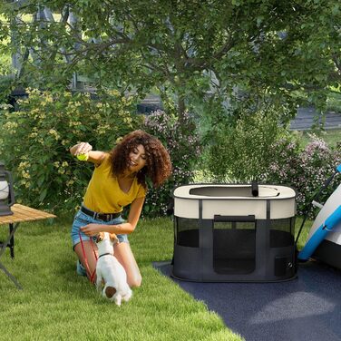 PawHut: Фрейлауф для собак з Оксфордської тканини, 94x74x60 см, кремово-білий та чорний