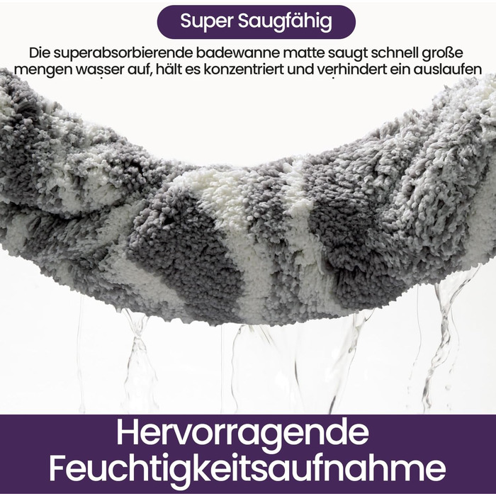 Килимок для ванної кімнати DEXI 60 x 90 см, неслизький, миючий, з мікрофібри, швидковисихаючий, сірий