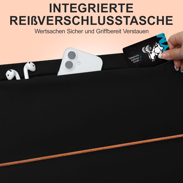 Набір спортивних рушників 2 шт. 120x50 см з кишенею на блискавці, мікрофібра, для тренажерного залу, швидке висихання, чорно-жовтий