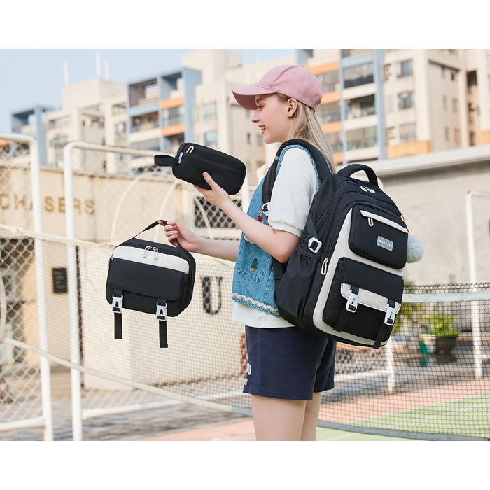 Шкільний рюкзак Makukke для дівчаток та підлітків: набір, водонепроникний, 30L, чорний