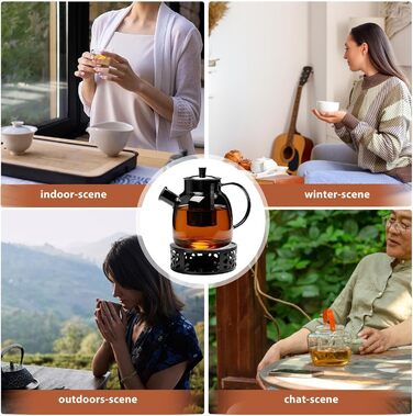 Скляний чайник для чаю з підставкою-підігрівачем та ситом, 1500 мл, заварник для листового та фруктового чаю