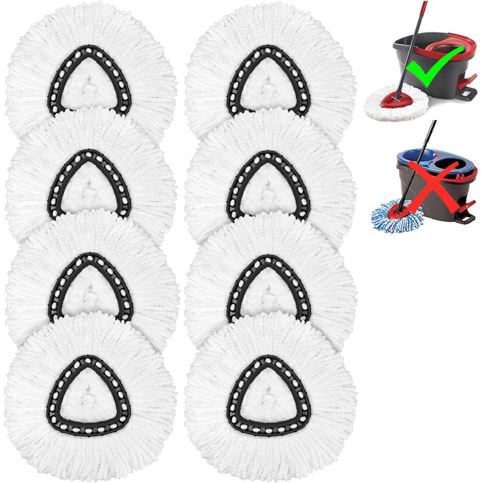 8-Pack Replacement Mops for O-Cedar Easy Wrin Spin Mop, Microfiber Spin Mop Replacement Heads, Easy Mop Replacement for Cleaning
