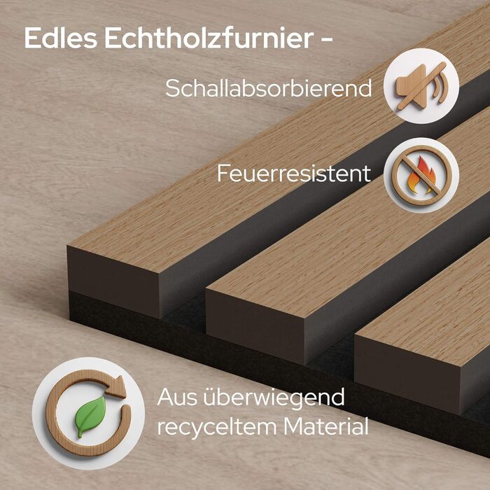 Акустичні панелі Arebos 120x60 см, настінна ламельна панель під дерево для стін та стелі, шумопоглищаючі панелі для покращення акустики приміщення, дуб (набір 2 шт.)