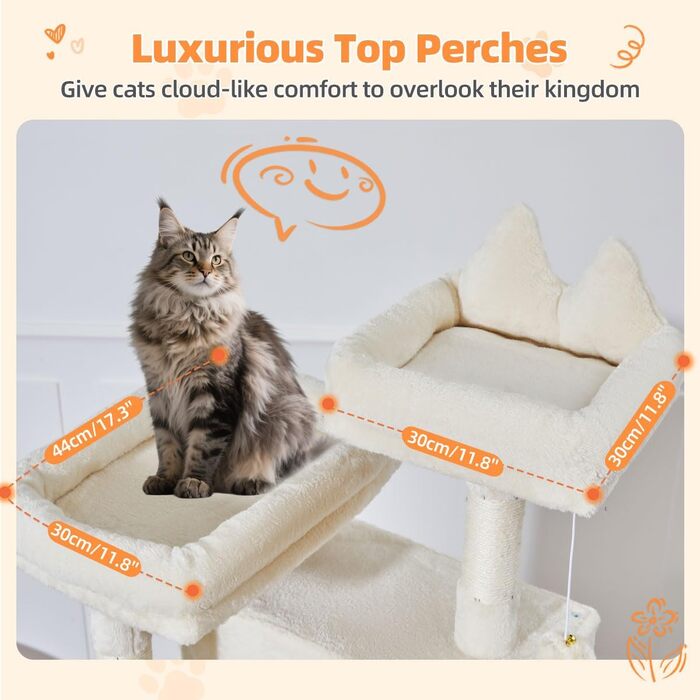 Дерев'яний кігтеточки Taoqimiao MS026W (Бежевий, 180 см) з 2 будиночками, гамаком та 8 кігтеточками