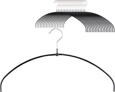 MAWA Clothes Hangers Light, Set of 20 space-saving and non-slip hangers, ideal for T-shirts, tops, and lightweight sweaters, with a 360° rotating hook and non-slip coating, 36 cm, Black