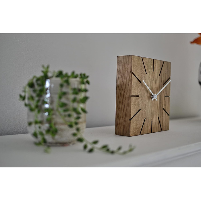 Natuhr Funk Wall Clock Table Clock Oak Wood - Beam - Solid Wood Design 17 x 17 cm (Smoked Oak Black Hands, ) (Smoked Oak / White Hands, Quartz Movement)