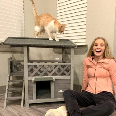 Будинок для собак та котів Aivituvin Feral з 2 поверхами та сходами (сірий), L-09