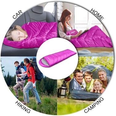 Yordawn Sleeping Bag - Ultralight 3-4 Season Sleeping Bag for Adults & Kids - Waterproof & Compact Travel Sleeping Bag (Rose Pink)