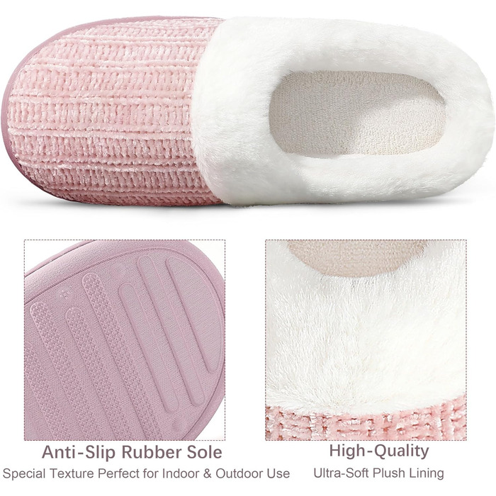 Жіночі тапочки MIXIN з пам'яті піни, теплі в'язані домашні тапочки, зручні сліпони, рожеві, 39 EU