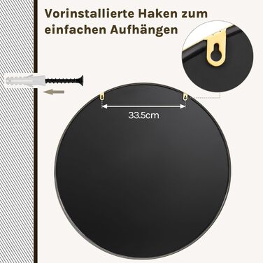 Круглий настінний дзеркало WOLTU 40 см з рамою, для ванної, спальні, вітальні, коридору, декоративний, з металу, скла, MDF, з гачком, 81x81 см, золотий