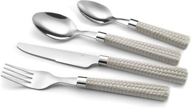 Amefa PAILLE Cutlery Set, 6 People | Dinner Cutlery, 24-Piece | Light-Colored Handles with Woven Design | Cutlery Set 18/0 Stainless Steel | Dishwasher-Safe Cutlery Set | 6 each of Fork, Knife, Spoon & Teaspoon