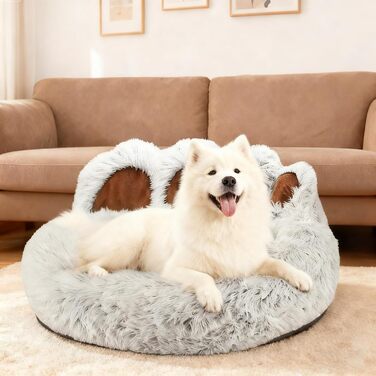 М'яке ліжко для собак та котів у вигляді лап ведмедя, 50 см. Легко миється, антиковзаюче, тепле місце для сну для маленьких та середніх собак/кішок/кроликів. Колір: сірий кавовий (діаметр 65 см, світло-сірий)