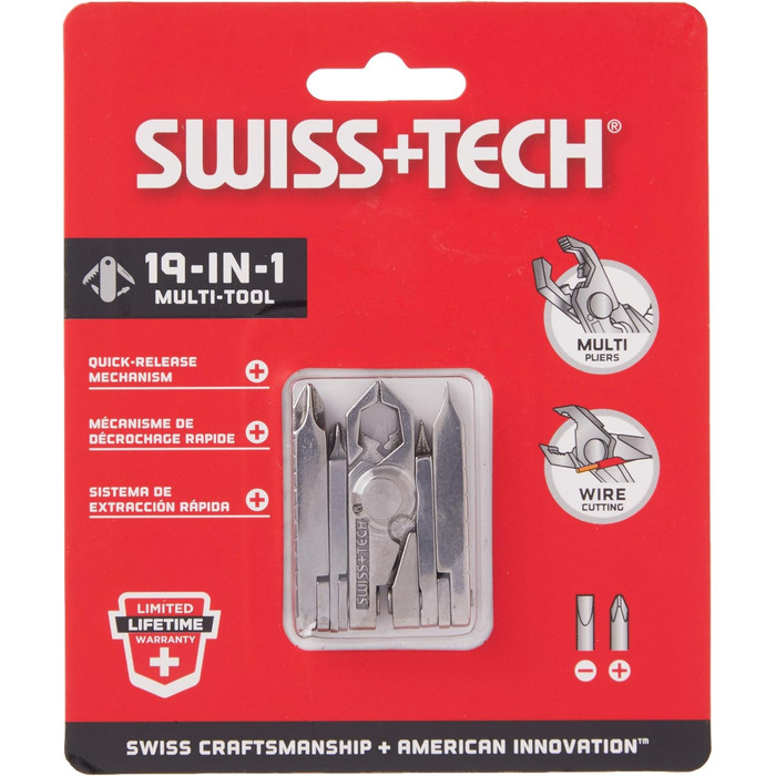Swiss+Tech ST53100 Polished SS 19-in-1 Micro Pocket Multitool for Camping, Outdoor, Hardware