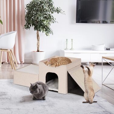 Будиночок для котів Relaxdays, 2 поверхи, для котів і маленьких собак, бежевий, 36,5x112x41 см, внутрішній, затишне місце для відпочинку