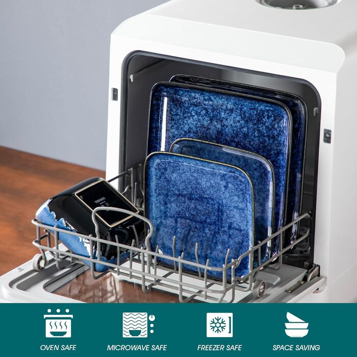 Набір посуду Vancasso Bonita 24 елементи, блакитний, кераміка, сервіз для 6 осіб, ручна робота, з візерунком спіралей